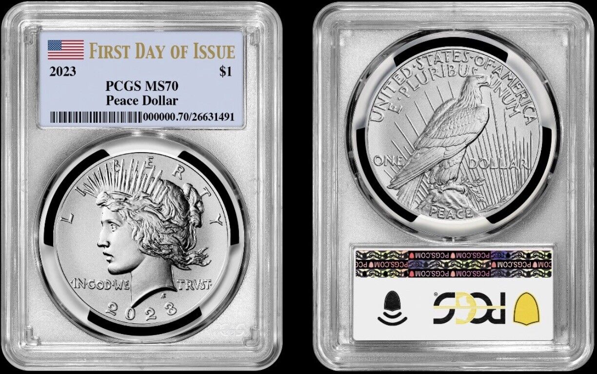 (elliot) 2023 Peace Silver Dollar (MS70) PCGS First Day of Issue FDOI - presale