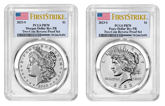 2023-S (PR70) Two Coin Set Reverse Proof $1 Morgan & Peace First Strike PCGS