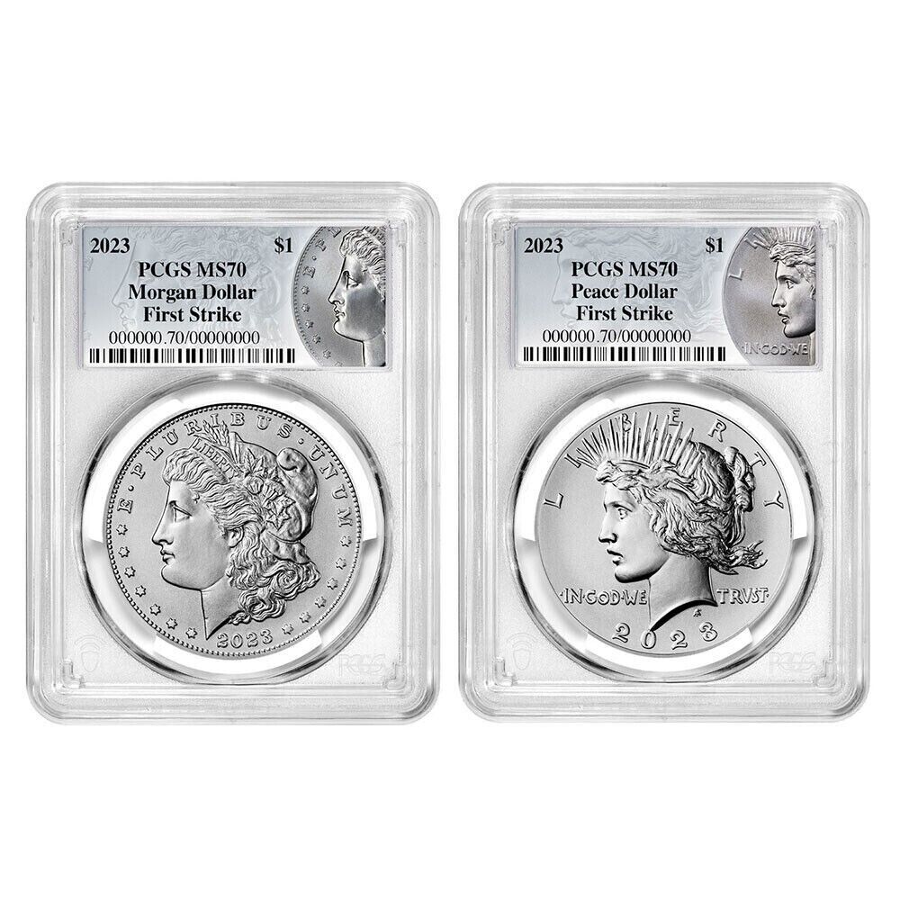 2023 Morgan & Peace Silver Dollar $1 (MS70) PCGS First Strike FS - 2pc Coin Set