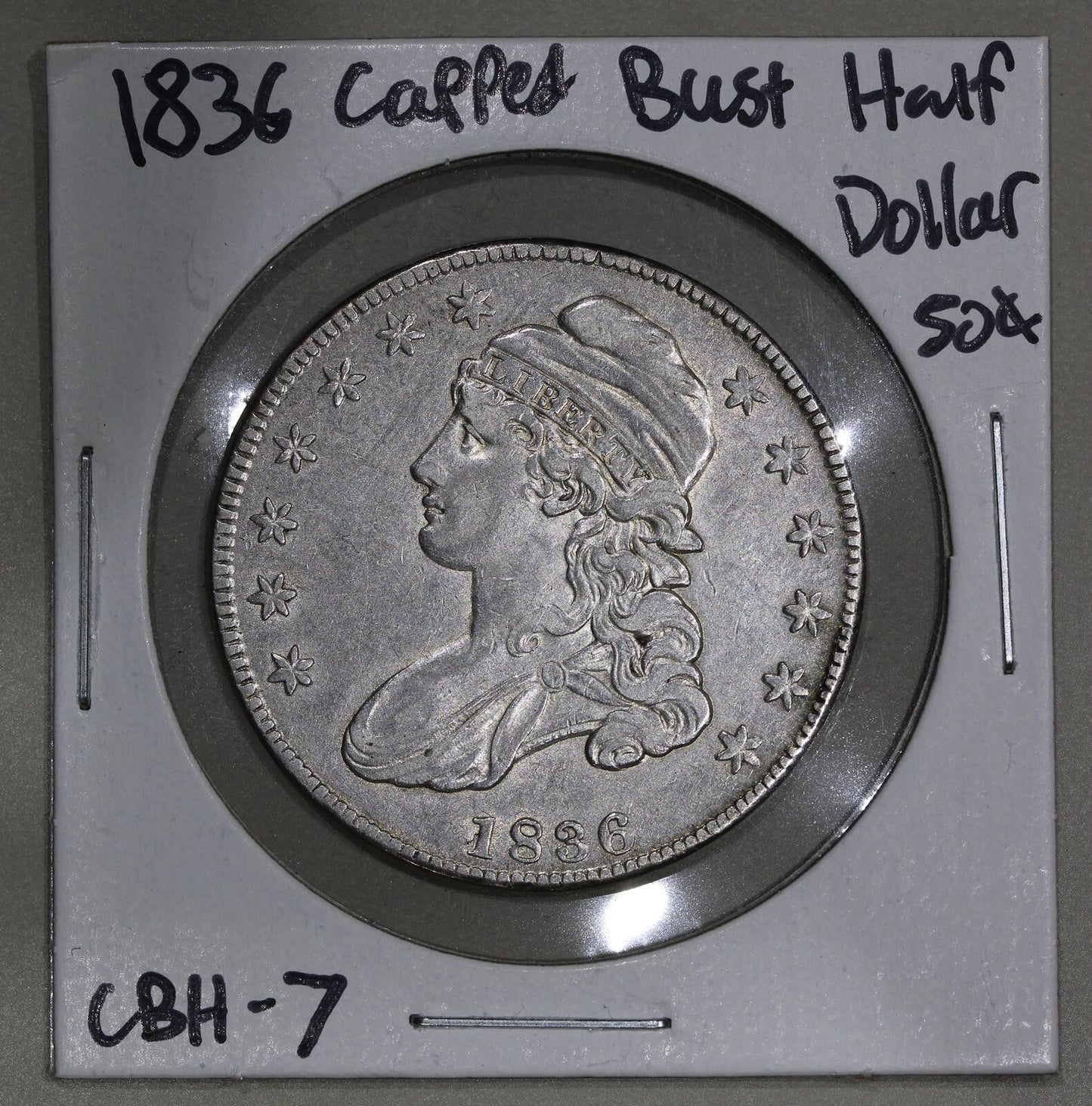1836 (AU/UNC) Capped Bust Half Dollar Lettered Edge 50c About Uncirculated