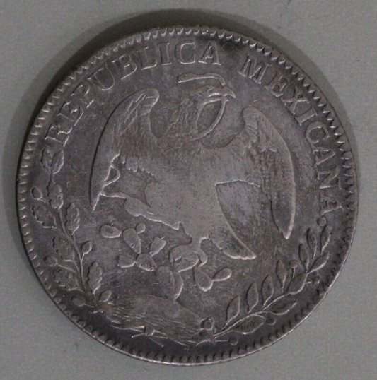 Mexico 1855-Go Cap and Ray 8 Reales Toned - Guanajanto Mint Silver Coin