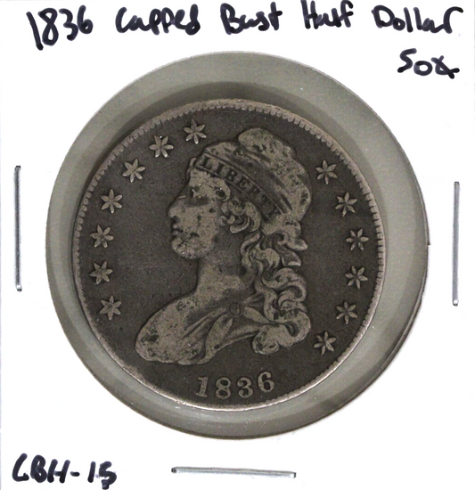1836 (F) Capped Bust Half Dollar Letter Edge 50c - Fine US Coin