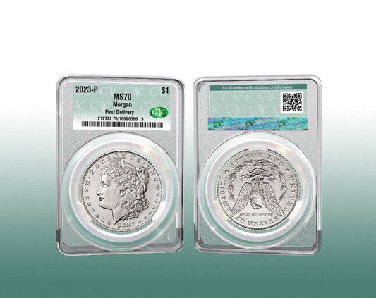 2023 Morgan & Peace Silver Dollar (MS70) 2pc Coin Set - (CACG) CAC Graded FD