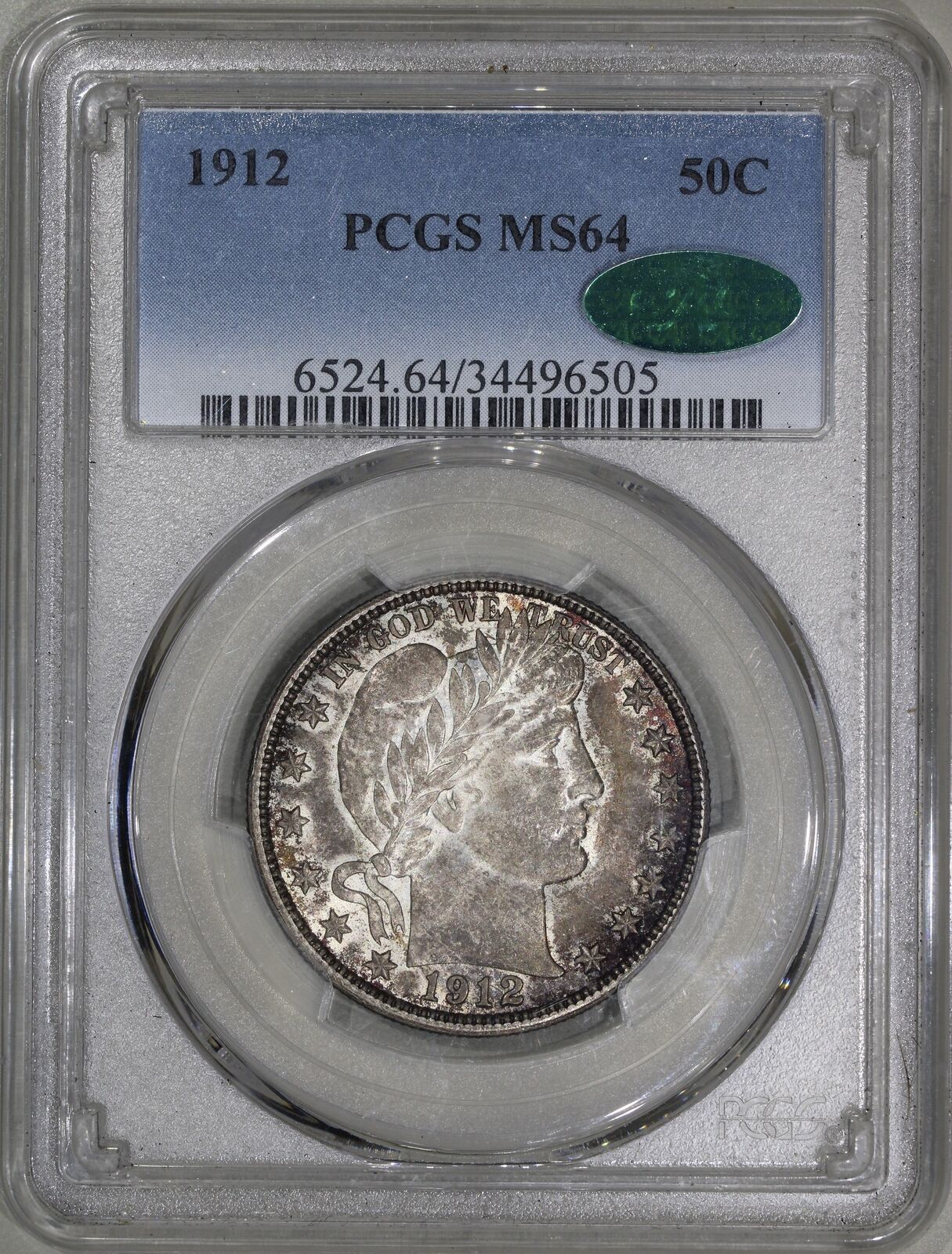1912 (MS64 CAC) Barber Half Dollar 50 Silver PCGS Graded Coin