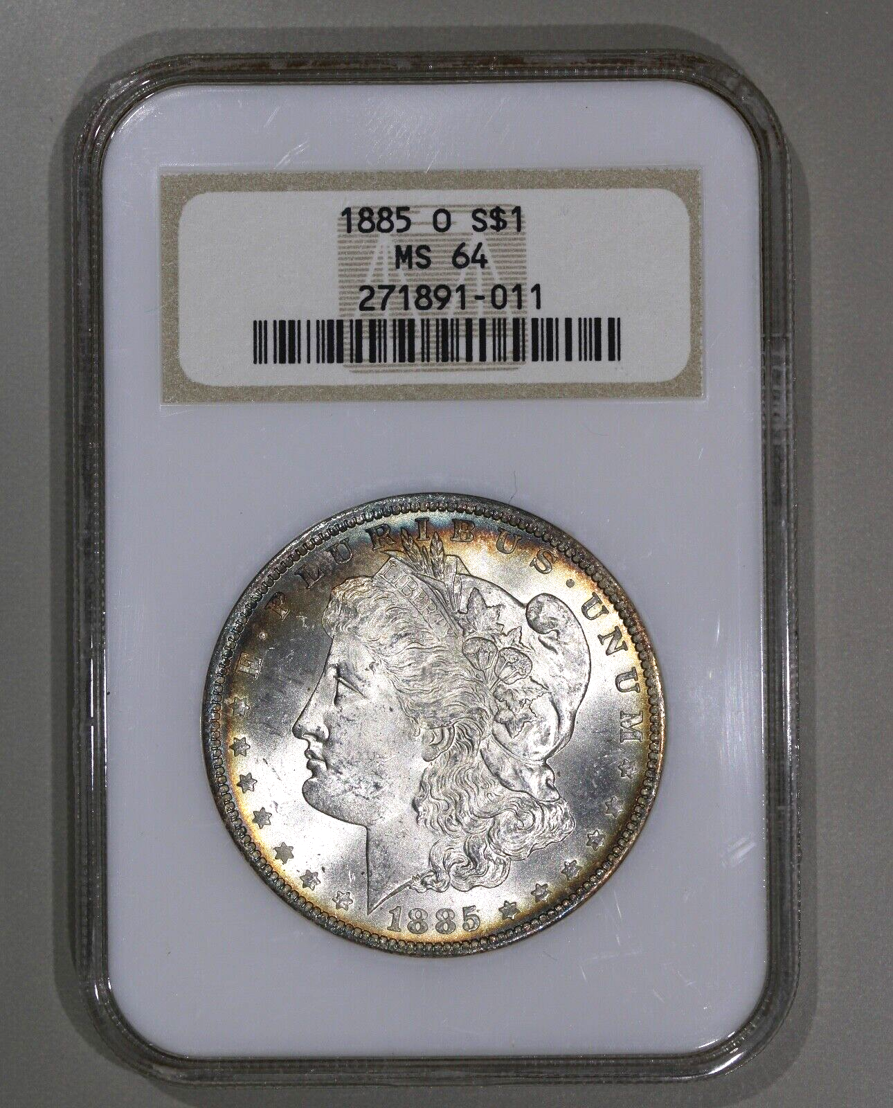 1885-O (MS64) Morgan Silver Dollar NGC Old Fatty Holder - RAINBOW Rim Toned $1