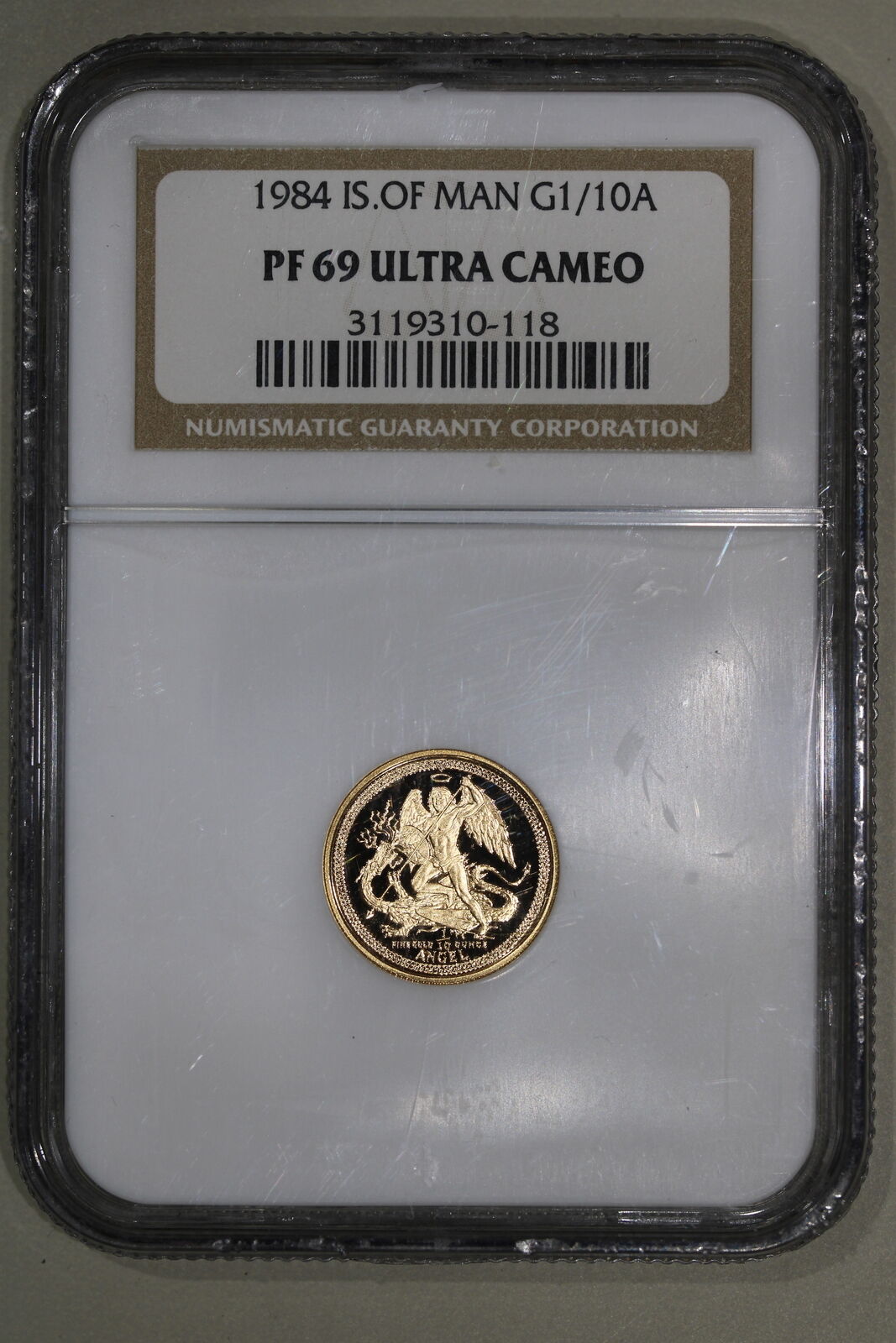 1984 (PF69 Ultra Cameo) Gold Angel - 1/10 oz Isle of Man Proof NGC Graded Coin