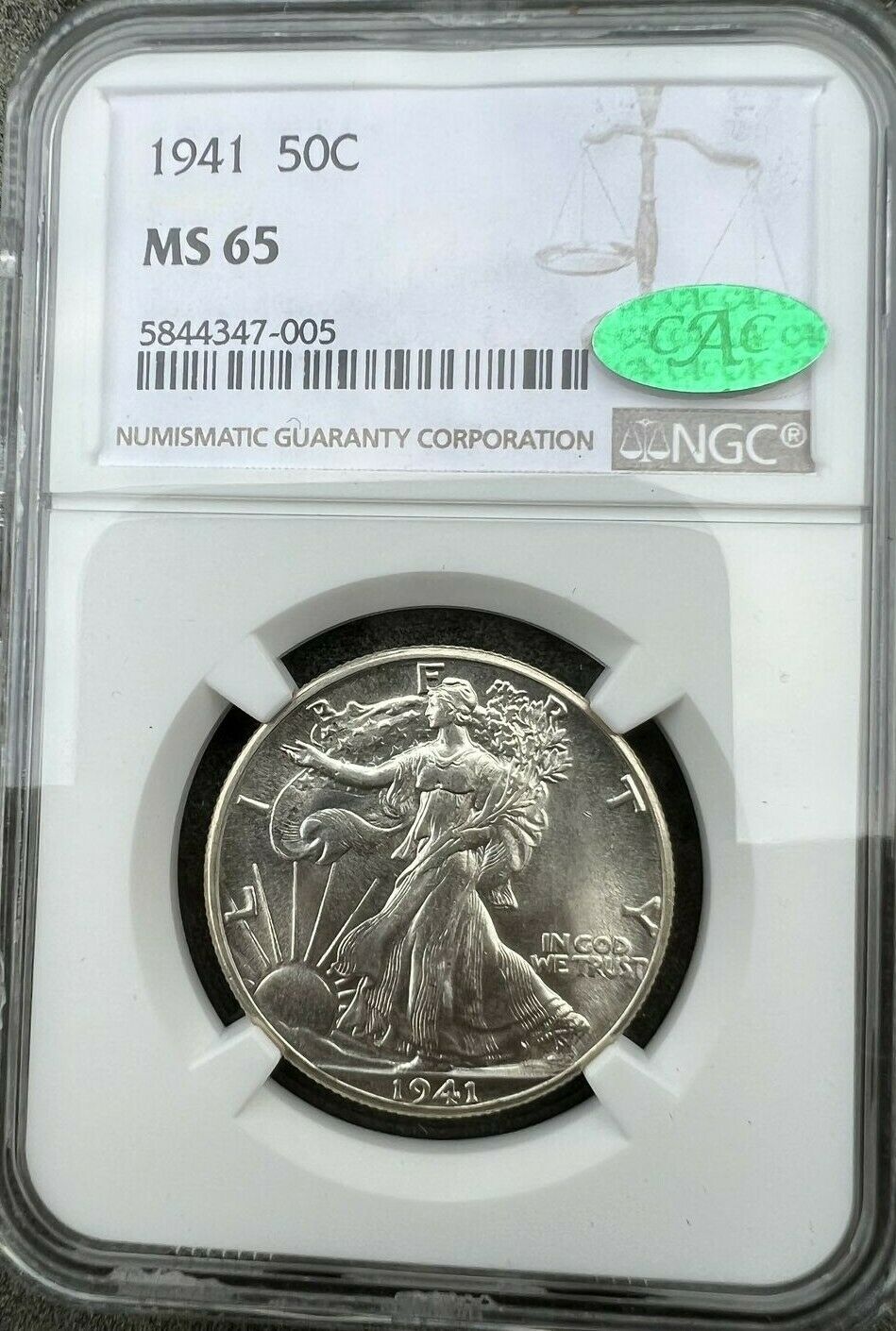 1941 (MS65 CAC) Walking Liberty Half Dollar 50c NGC Graded Coin