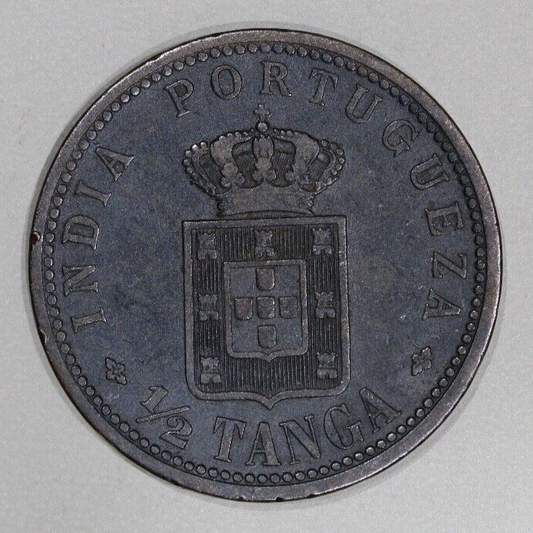 1903 India - Portugese Carlos I - 1/2 Tanga Coin
