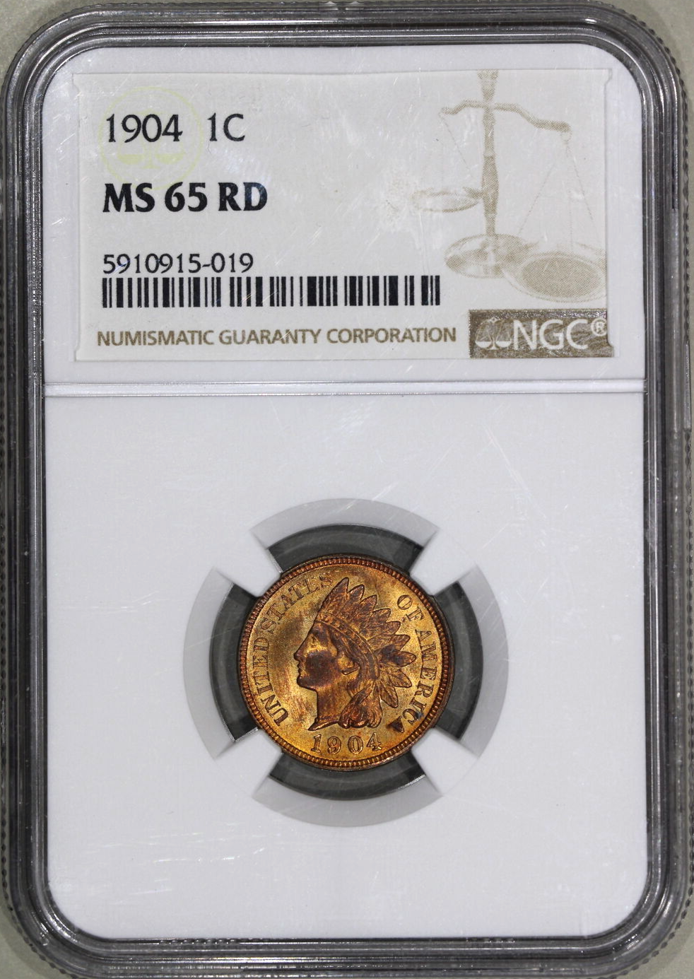 1904 (MS65 RD) Indian Head Cent 1c NGC - TONED REVERSE