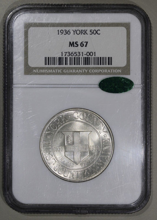 1936 (MS67 CAC) York Commemorative Half Dollar 50c NGC Graded Coin Commem