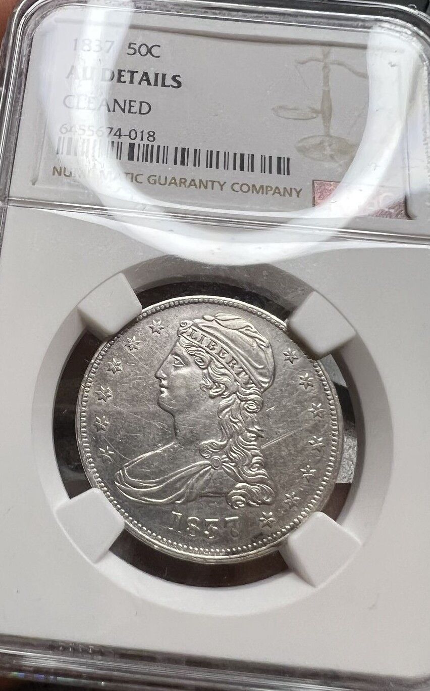 1837 (AU details) Capped Bust Half Dollar 50c NGC Graded Coin