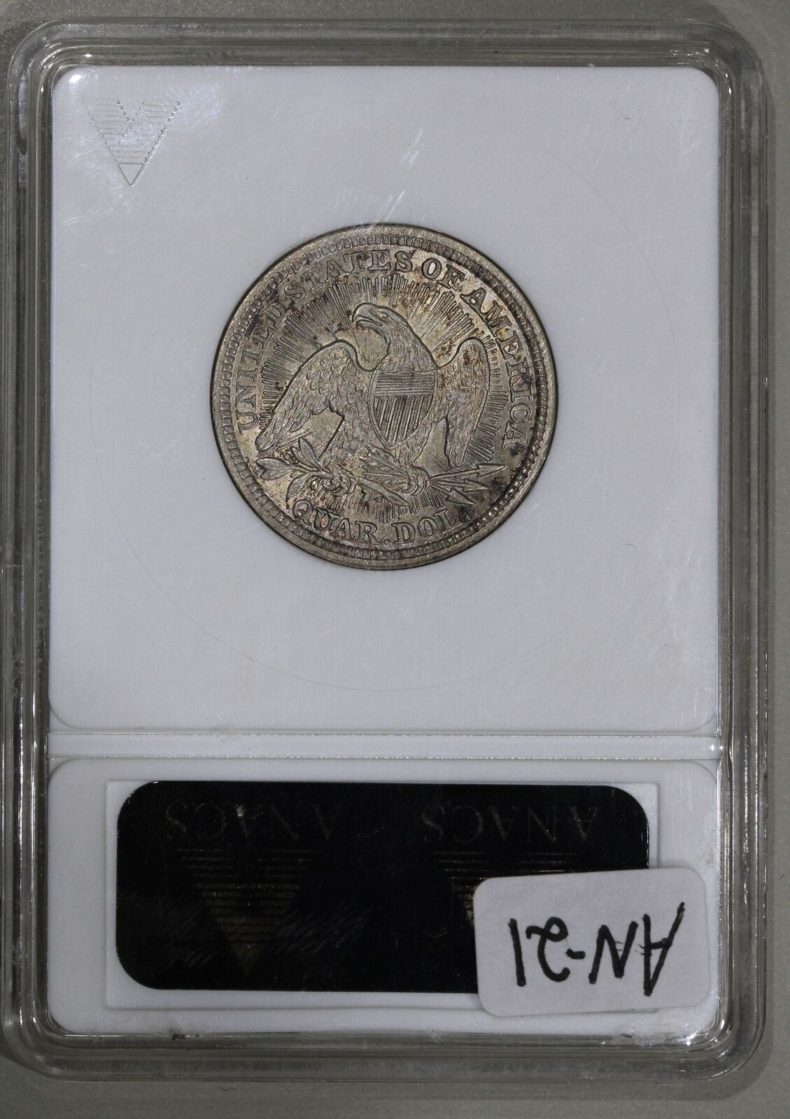 1853/4 (AU55) Seated Liberty Quarter Arrows and RAYS Overdate ANACS Soapbox Coin