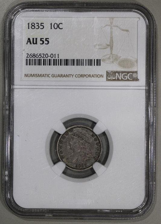 1835 (AU55) Capped Bust Dime 10c NGC Graded Coin