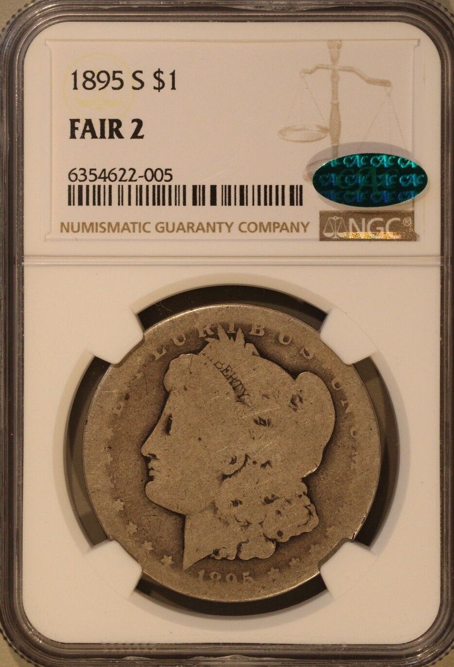 1895-S (FR2 CAC) Morgan Silver Dollar $1 NGC - Fair 2 - LOWBALL