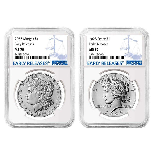 2023 Morgan & Peace Silver Dollar $1 (MS70) NGC Early Releases ER- 2 pc Coin Set