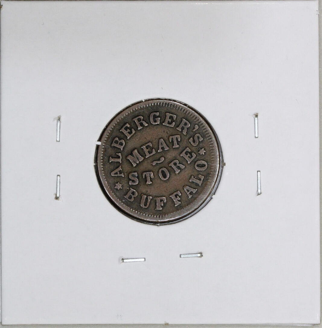 1863 (VG/F) Token F-105B-1a1 Copper PE Alberger's NY Meat Store