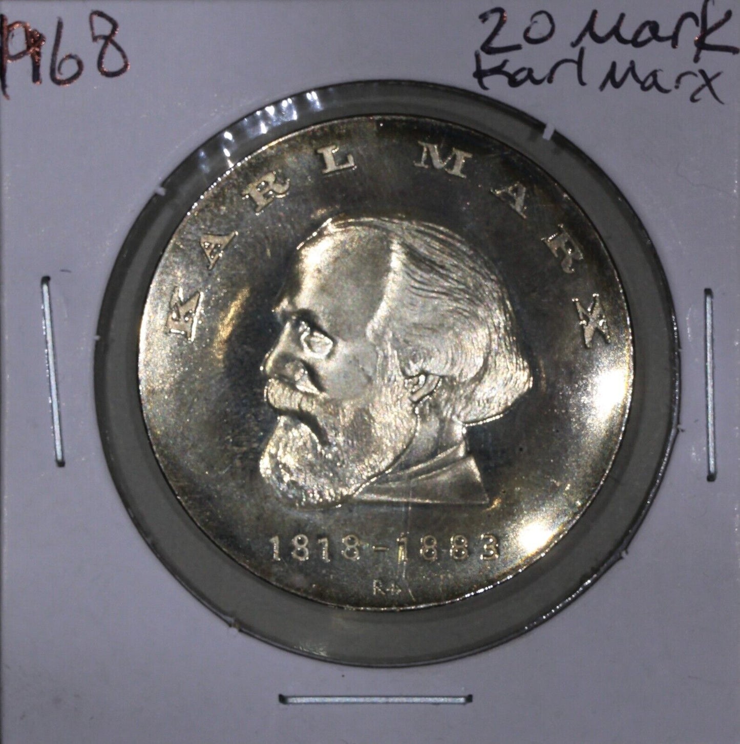 1968 20 Mark - 150th Anniversary Karl Marx Silver Coin - BU/UNC