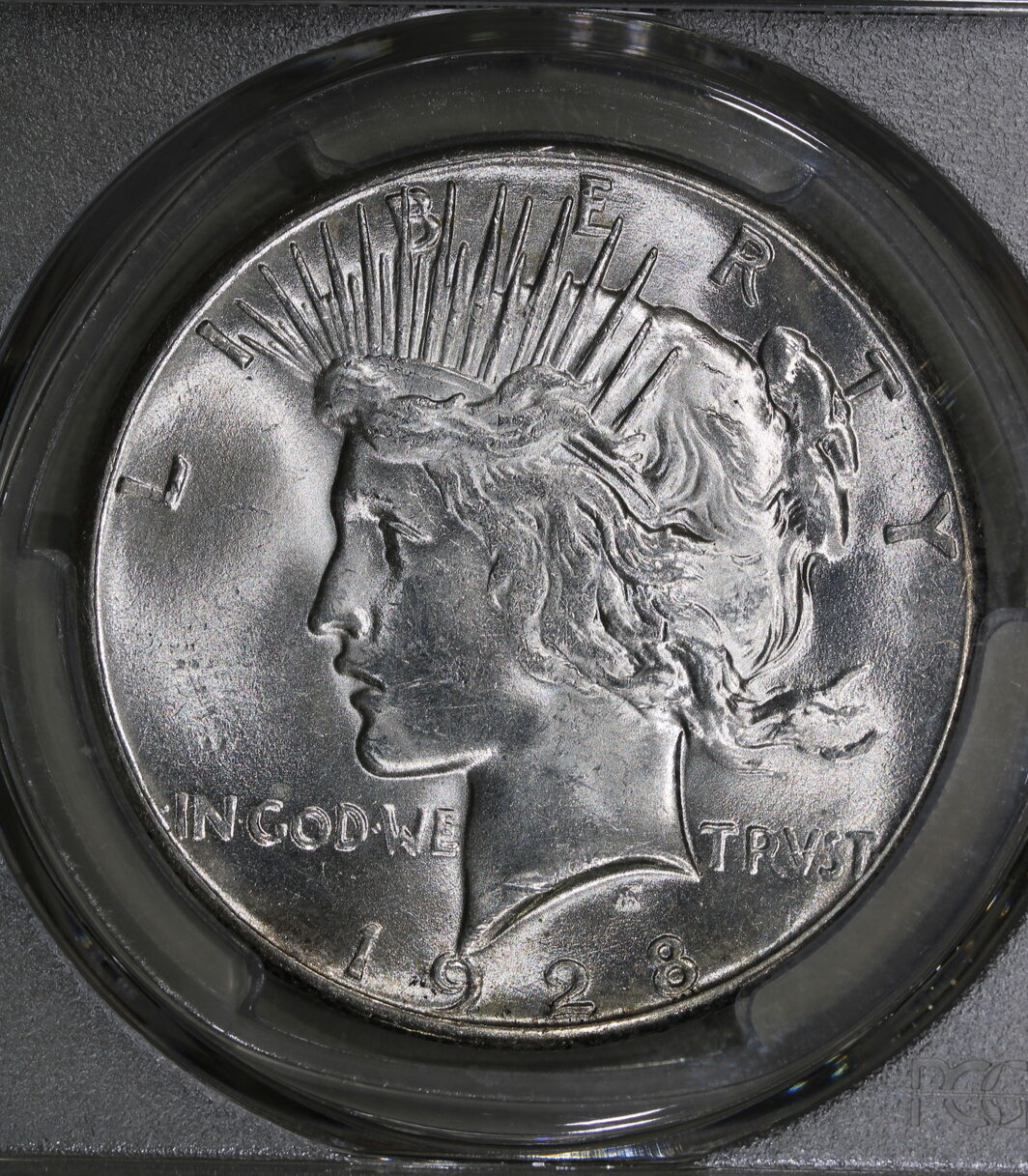 1928 (MS62 CAC) Peace Silver Dollar $1 PCGS Graded Coin - BLAST WHITE