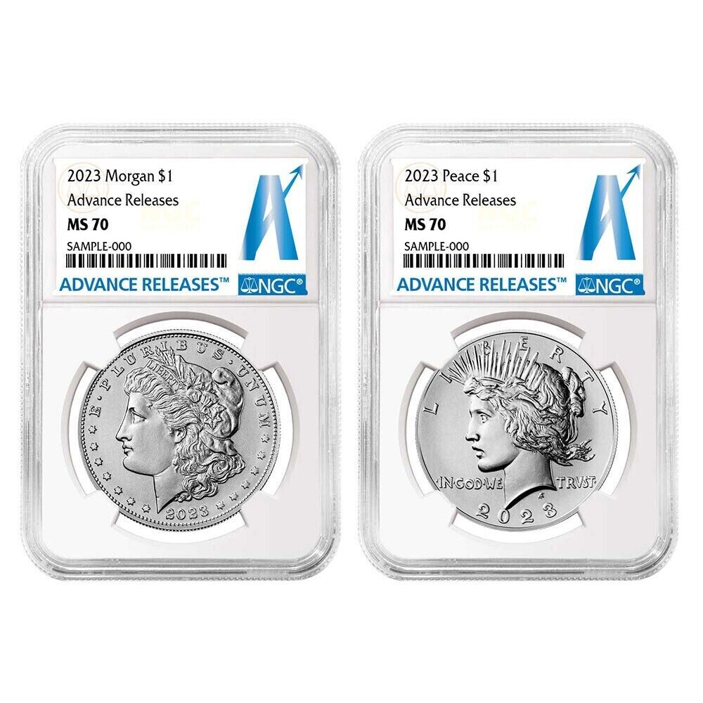 2023 Morgan & Peace Dollar $1 (MS70) NGC Advance Releases AR - 2pc Coin Set