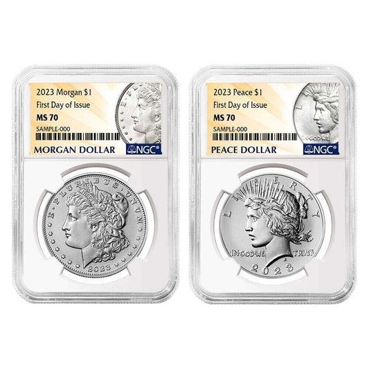 2023 Morgan & Peace Dollar $1 (MS70) NGC First Day of Issue FDOI - 2 pc Coin Set