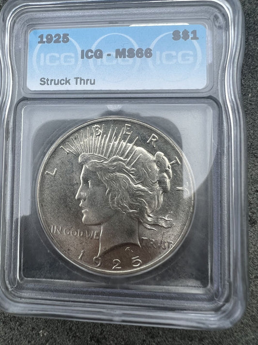 1925 (MS66) Peace Dollar ICG $1 Graded Coin