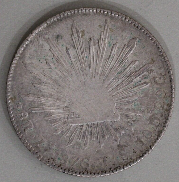 Mexico 1876-Zs Cap and Ray 8 Reales - Zacatecas Mint Silver Coin