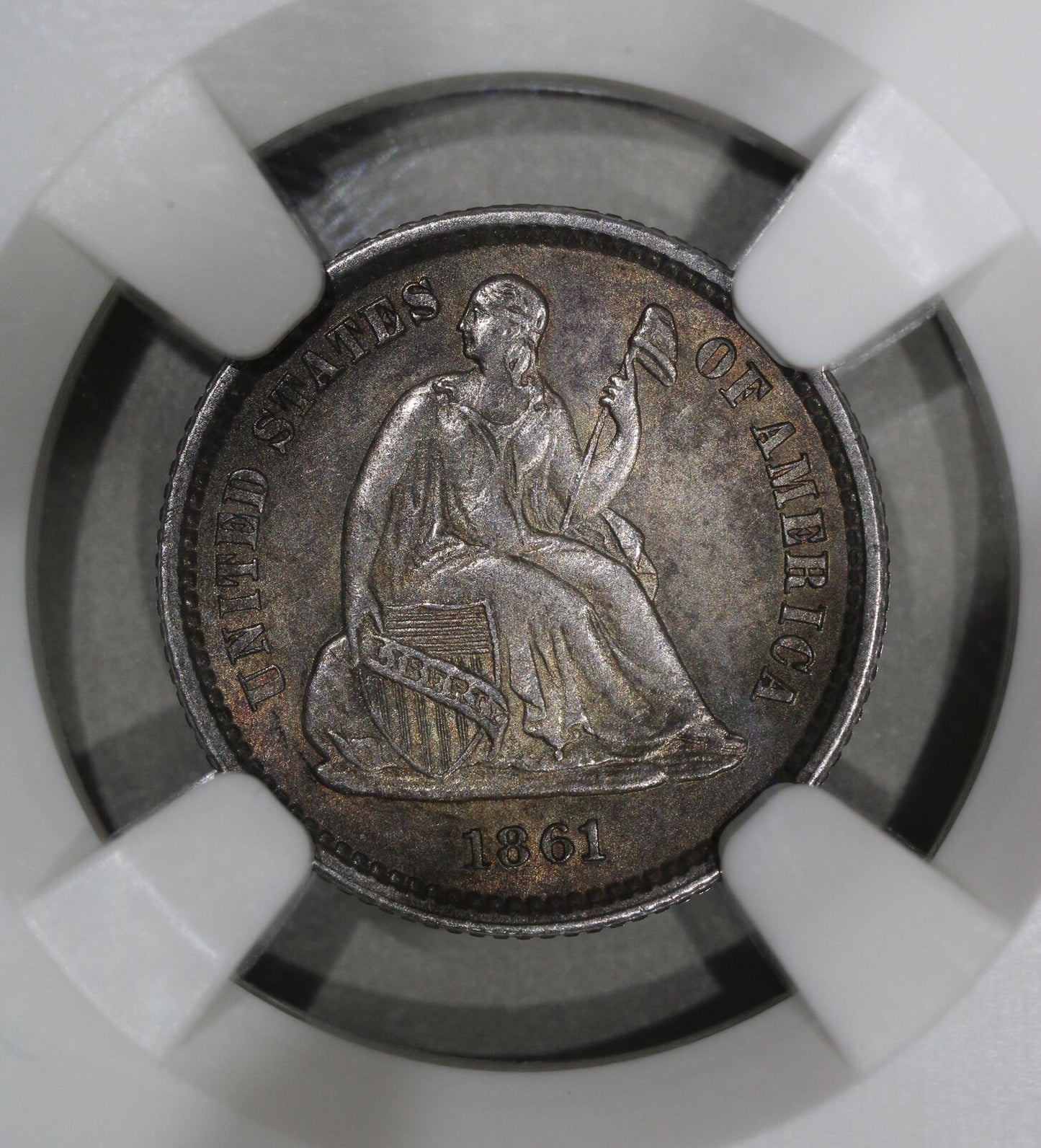 1861 (MS63) Seated Liberty Half Dime H10C Silver NGC Graded Coin