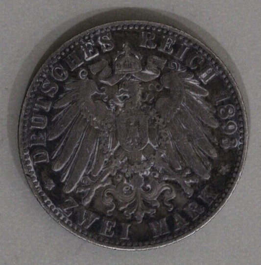 1893-e Saxony Albert I 2 Mark German States Silver Coin