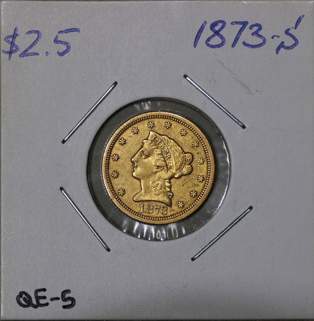 1873-S (AU/XF) $2.50 Liberty Head Quarter Eagle Gold US Coin $2.5