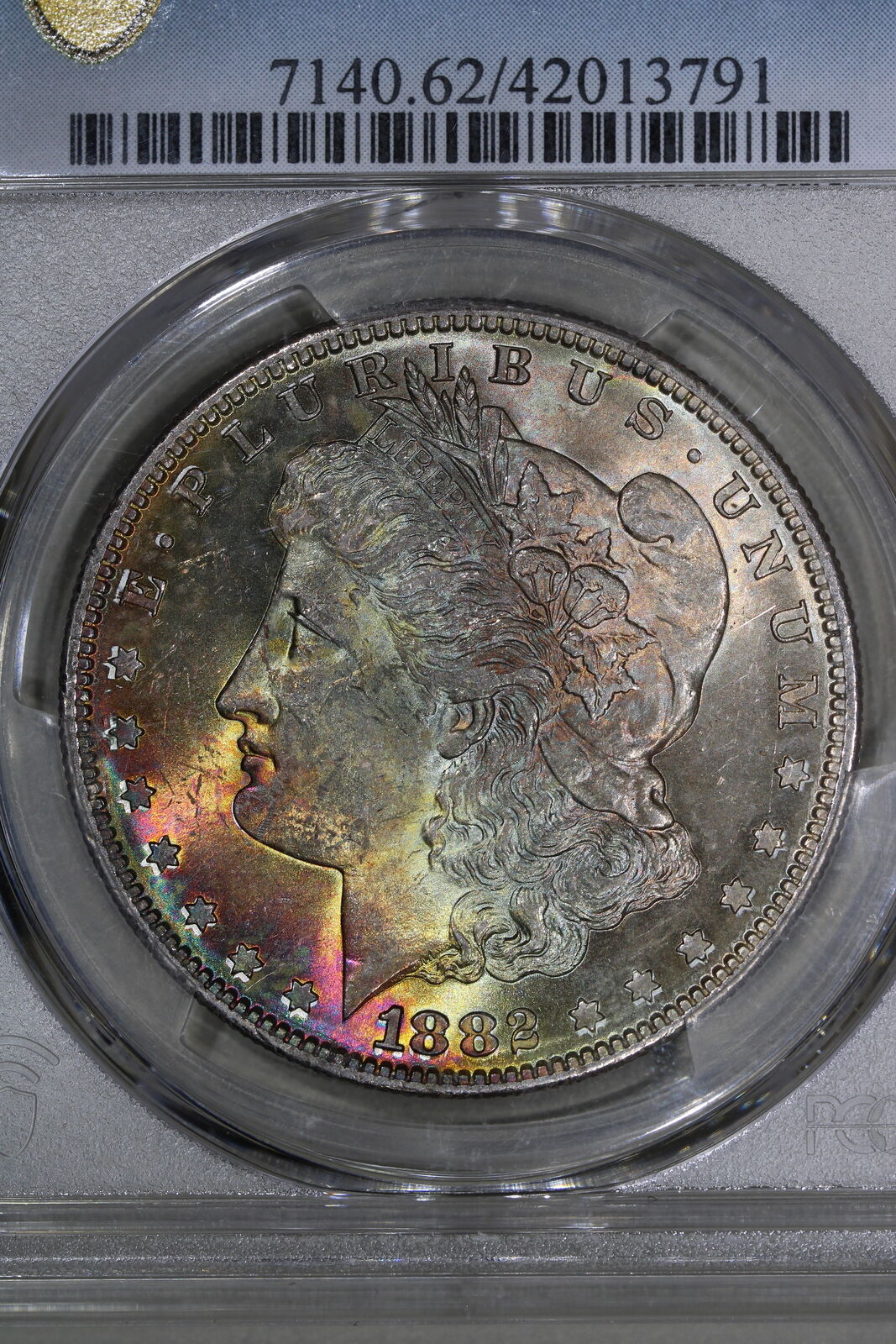 1882-S (MS62) Morgan Silver Dollar $1 PCGS Graded Coin Toned RAINBOW Toner