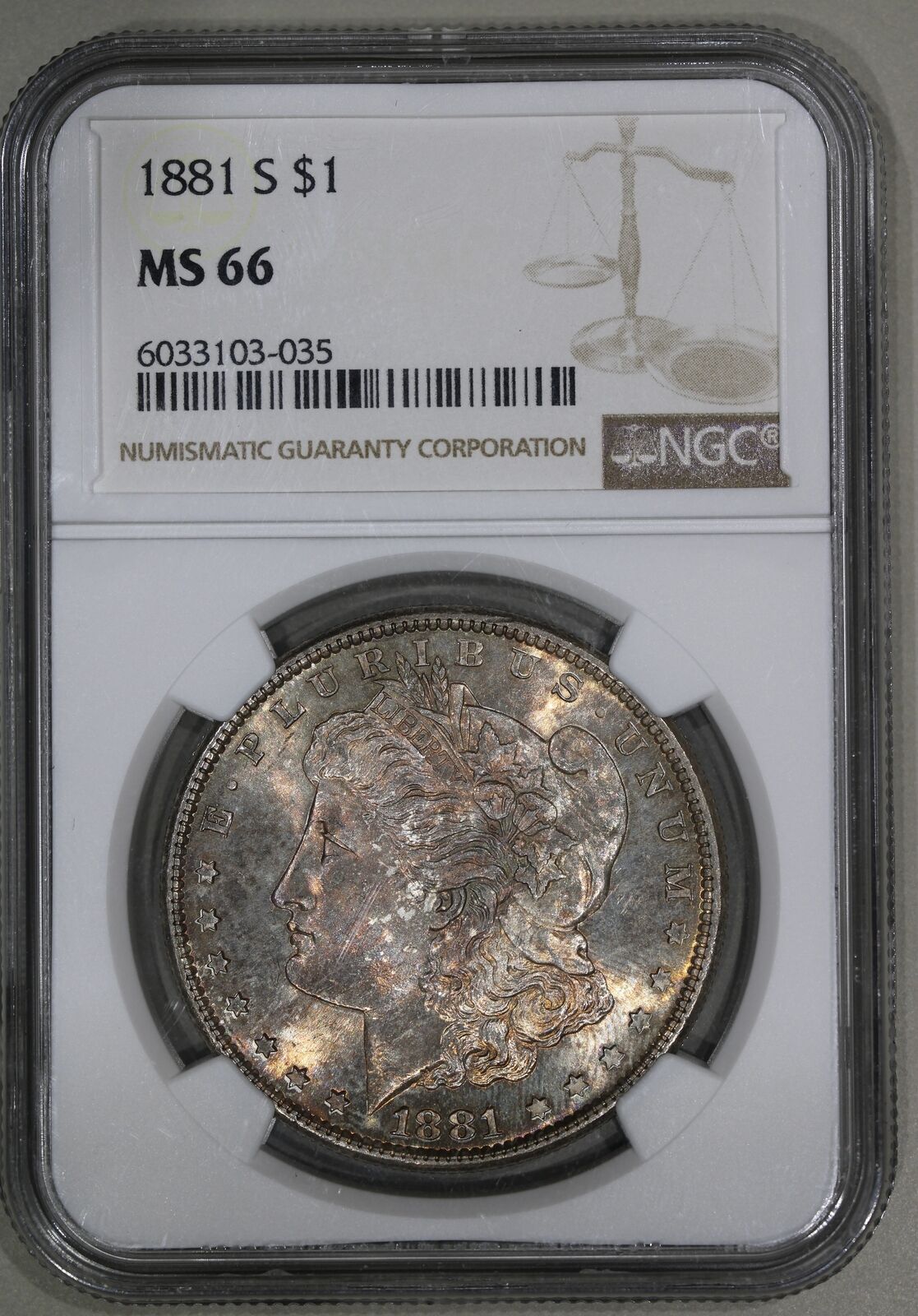 1881-S (MS66) Morgan Silver Dollar $1 NGC Graded Coin - NICE TONING