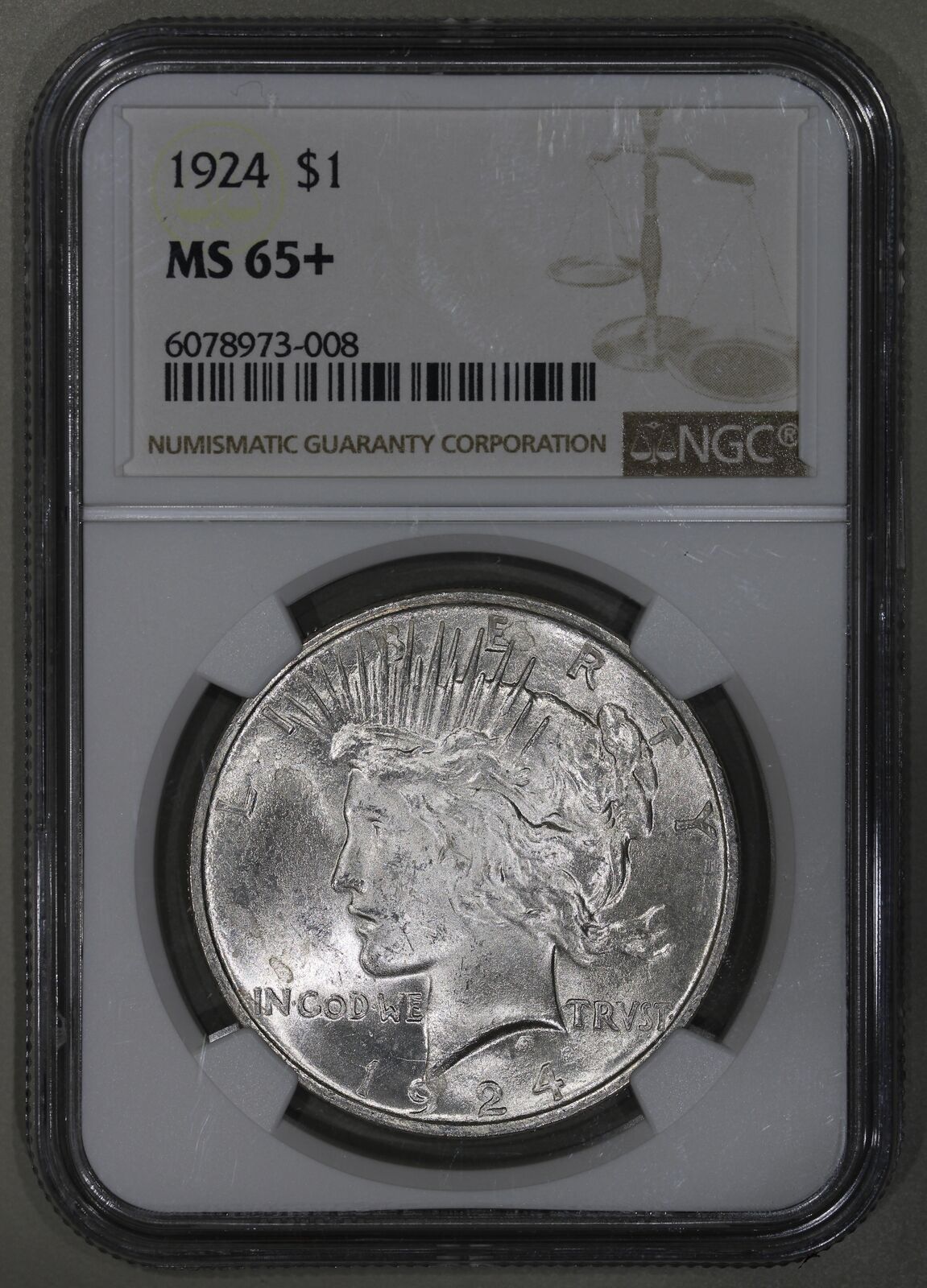 1924 (MS65+ PLUS) Peace Silver Dollar $1 NGC Graded Coin - BLAST WHITE