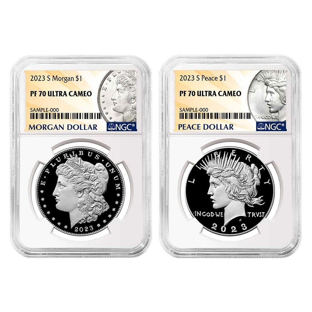 2023-S Proof Morgan & Peace Silver Dollar $1 (PF70) NGC - 2pc Coin Set - presale