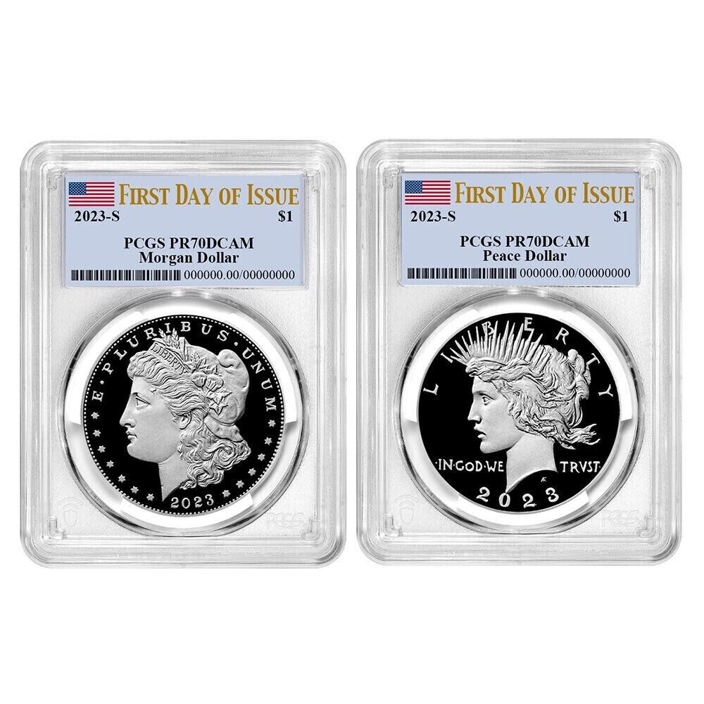 2023-S Proof Morgan & Peace Dollar $1 (PR70) PCGS First Day of Issue FDOI (Flag)