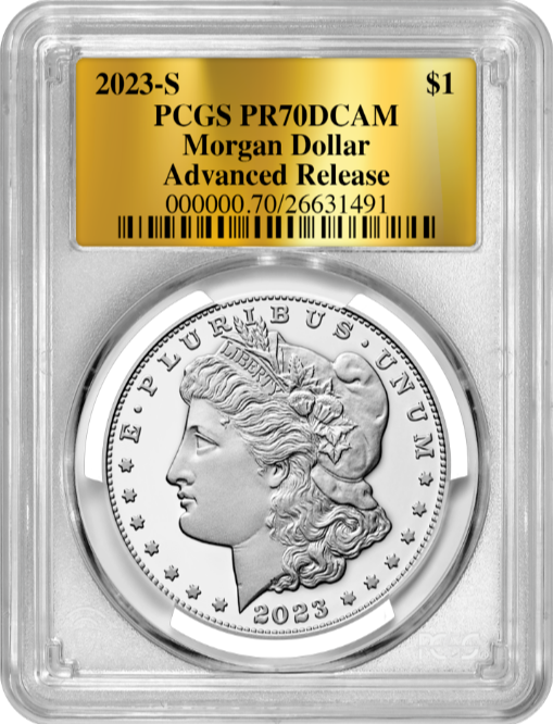 2023-S Proof Morgan Silver Dollar (PR70) PCGS Advanced Release AR - GOLD FOIL