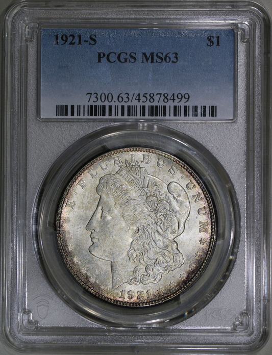 1921-S (MS63) Morgan Silver Dollar $1 PCGS Graded Coin