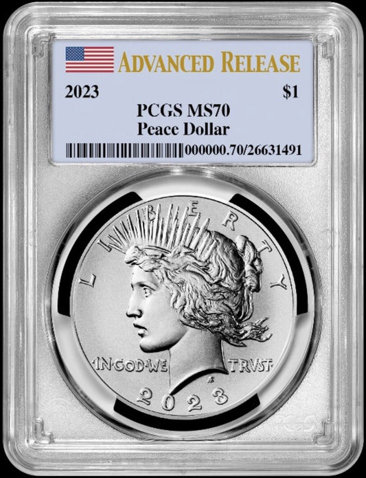 2023 Peace Silver Dollar (MS70) PCGS Advanced Release (AR) - presale