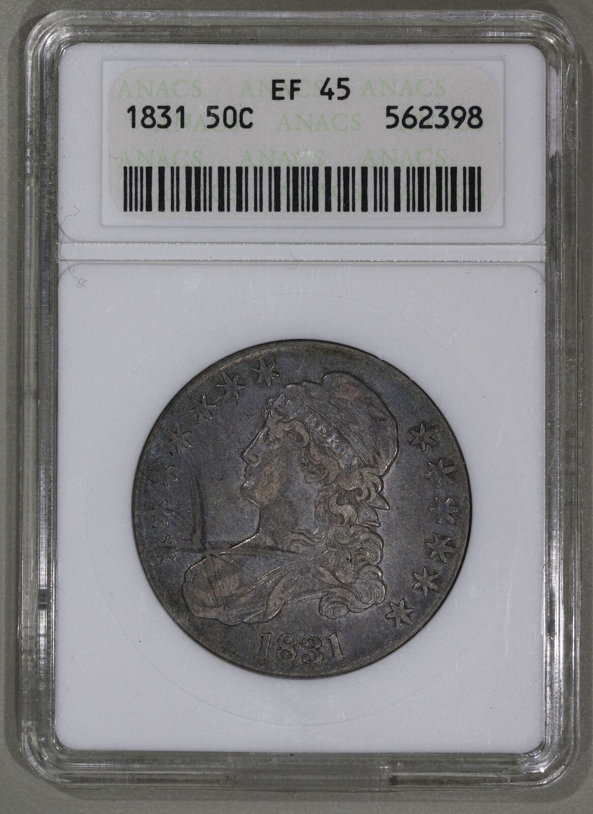 1831 (XF45) Capped Bust Half Dollar 50c ANACS Soapbox Graded Coin