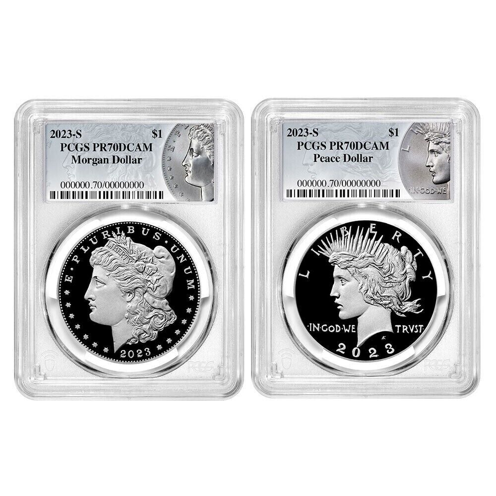 2023-S Proof Morgan & Peace Silver Dollar $1 (PR70) PCGS - 2 Coin Set
