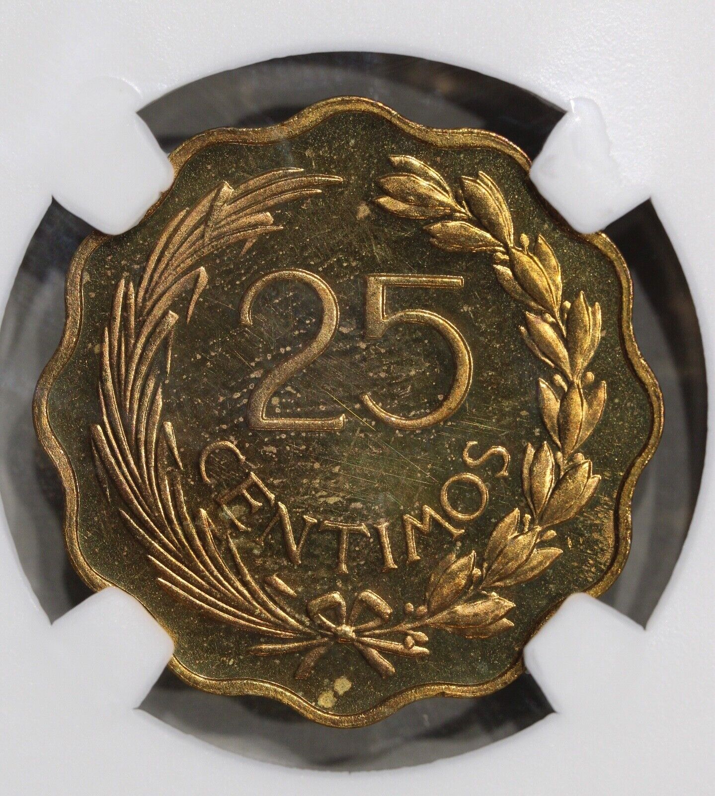 1953 Paraguay 25 Centavos EX-Whittier Pattern Proof Nickel Brass Coin NGC PF 64