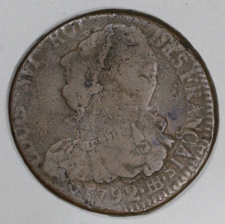 1792 2 Sols France Louis XVI Copper Coin