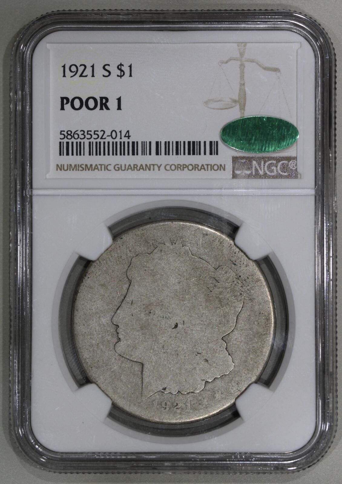 1921-S (PO01 CAC) Morgan Silver Dollar $1 NGC Graded Coin Lowball Poor 1