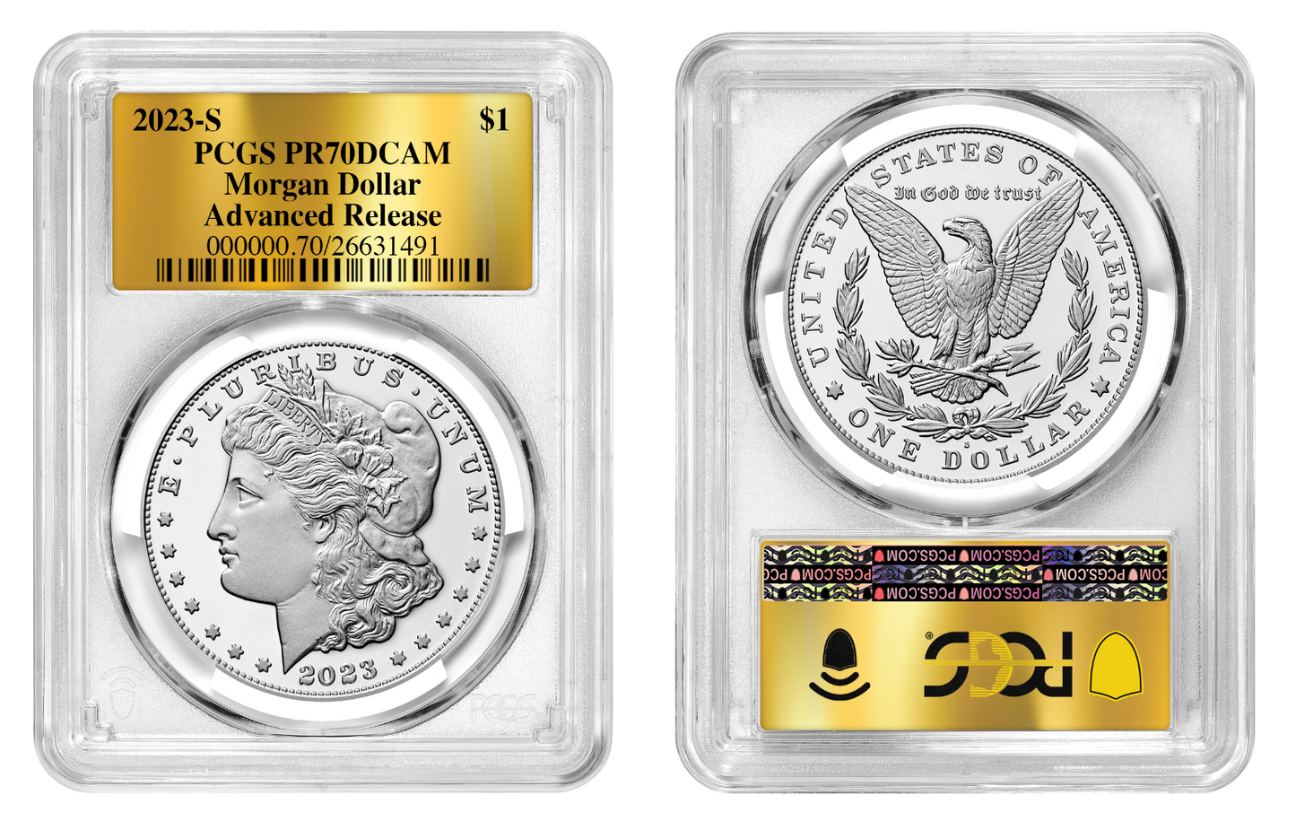 2023-S Proof Morgan & Peace Dollar (PR70) PCGS Advanced Release AR - Gold Foil