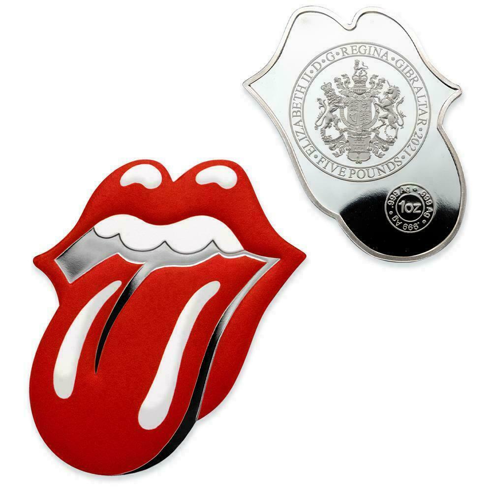1 OZ Silver ROLLING STONES Tongue & Lips w/ COA  - Gibraltar 5 Pounds BRAND NEW