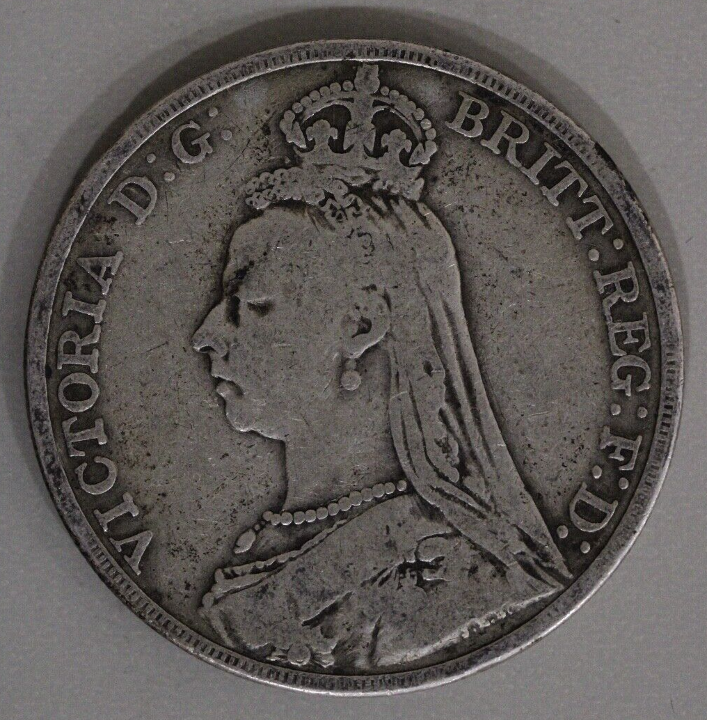 1892 One 1 Crown United Kingdom Queen Victoria Sterling Silver Coin