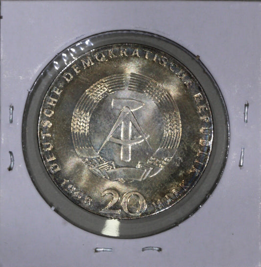 1968 20 Mark - 150th Anniversary Karl Marx Silver Coin - BU/UNC