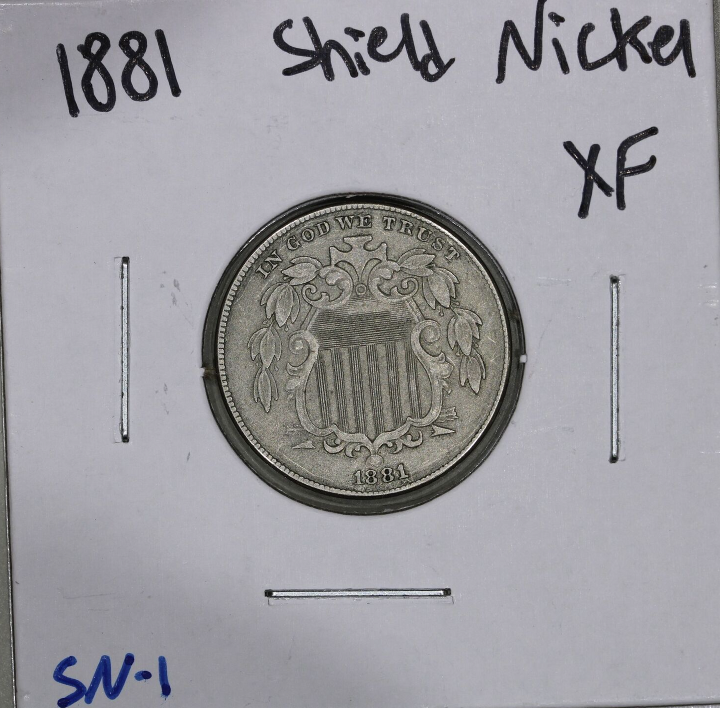 1881 (XF) Shield Nickel 5C US Coin Extremely Fine
