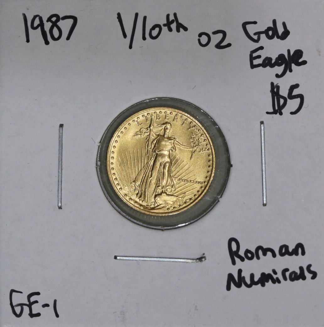 1987 (BU) $5 1/10 oz American Gold Eagle Roman Numerals 0.999 Eaglet