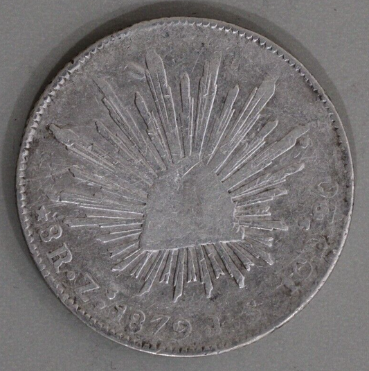 Mexico 1879-Zs Cap and Ray 8 Reales - Zacatecas Mint Silver Coin