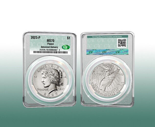 2023 Morgan & Peace Silver Dollar (MS70) 2pc Coin Set - (CACG) CAC Graded AD
